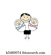 Happy mother with newborn twins Happy mother with newborn twins