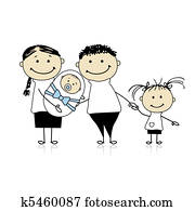 Happy parents with children, newborn baby in hands Happy parents with children, newborn baby in hands