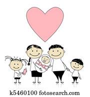 Happy parents with children, newborn baby in hands Happy parents with children, newborn baby in hands