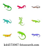 Lizard icons set, cartoon style Lizard icons set, cartoon style