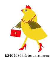 Spring chicken character with bling, handbag. Fun hen. Spring chicken character with bling, handbag. Fun hen.