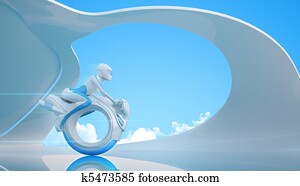 Biker on futuristic mono wheel bike Biker on futuristic mono wheel bike