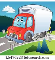 Cartoon delivery truck on road Cartoon delivery truck on road