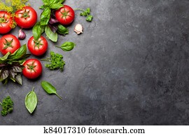 Italian cuisine ingredients. Tomatoes, herbs and spices Italian cuisine ingredients. Tomatoes, herbs and spices