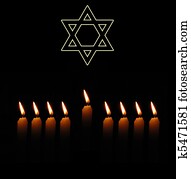 Jewish holiday background with David star and nine candles Jewish holiday background with David star and nine candles