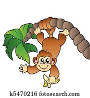 Monkey hanging on palm tree Monkey hanging on palm tree