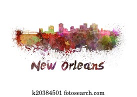 new orleans, skyline, in, aquarell