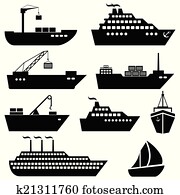 Ships, boats, cargo, logistics and shipping icons Ships, boats, cargo, logistics and shipping icons