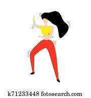 girl with black hair dances in a yellow T-shirt and red pants Zumba dance. hands up. Vector graphics girl with black hair dances in a yellow T-shirt and red pants Zumba dance. hands up. Vector graphics