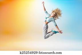 Glad adorable blond athlete jumping