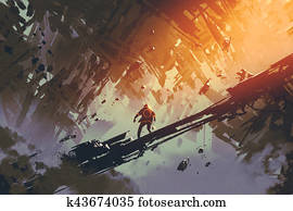 man standing in abstract architecture city man standing in abstract architecture city