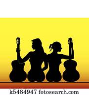 silhouettes of girls with guitars silhouettes of girls with guitars