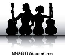 silhouettes of girls with guitars silhouettes of girls with guitars