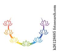 Yoga emblem with abstract chakra lotuses isolated on white