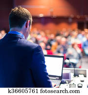 发言者, 在, 业务会议, 同时，, presentation.