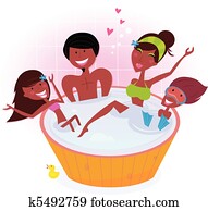 Happy family in whirlpool bath