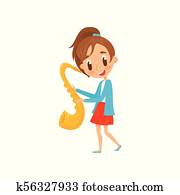 かわいい 女 ギターの 演奏 わずかしか 音楽家 特徴 で 楽器 漫画 ベクトル イラスト 上に A 白い背景 クリップアート K Fotosearch