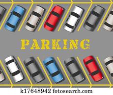 autos, park, in, kaufmannsladen, parkplatz, reihen autos, park, in, kaufmannsladen, parkplatz, reihen