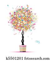 boldog, ünnep, furcsa, fa, noha, léggömb, alatt, edény, helyett, -e, tervezés