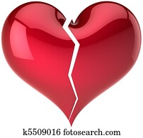 Broken red heart front view Broken red heart front view