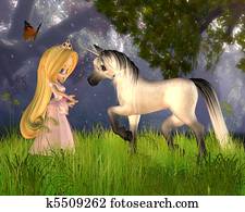 Cute Fairytale Princess and Unicorn Cute Fairytale Princess and Unicorn