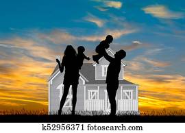 ilustración, de, casa de familia