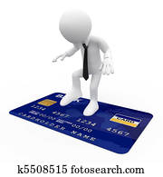 Man on top of a blue credit card Man on top of a blue credit card
