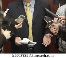 reunião negócio, conferência, jornalismo, microfones