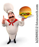 Young chef with burger Young chef with burger