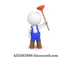 3D Plumber holding a plunger 3D Plumber holding a plunger