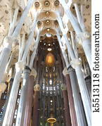 Architecture detail of ceiling and pillars in La Sagrada Familia, Barcelona by Gaudi Architecture detail of ceiling and pillars in La Sagrada Familia, Barcelona by Gaudi