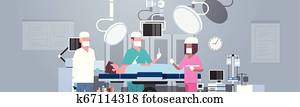 blande, væddeløb, kirurger, hold, omgivelser, patient, liggende, på, operation, tabel, during, kirurgi, medicinsk, arbejdere, ind, operation, rum, moderne, hospitalet, klinik, interior, horisontale, portræt