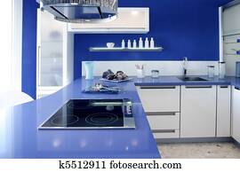 Blue white kitchen modern interior design house Blue white kitchen modern interior design house