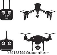 Drone Silhouette Video Aerial Fly Helicopter Camera Vector Illustration Drone Silhouette Video Aerial Fly Helicopter Camera Vector Illustration