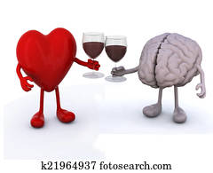 heart and brain with glass of red wine heart and brain with glass of red wine