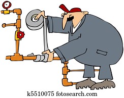 Plumber Fixing A Pipe With Duct Tap Plumber Fixing A Pipe With Duct Tap