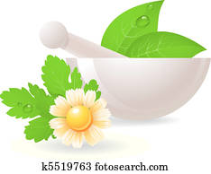 מרגמה, עם, דשא, ו, camomile.