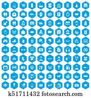 100 family icons set blue