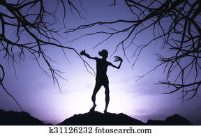 3D demon against moonlit sky 3D demon against moonlit sky
