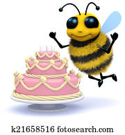 3d Honey bee has a birthday cake 3d Honey bee has a birthday cake