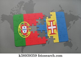 quebra-cabeça, com, a, bandeira nacional, de, portugal, e, madeira, ligado, um, mapa mundial, experiência. quebra-cabeça, com, a, bandeira nacional, de, portugal, e, madeira, ligado, um, mapa mundial, experiência.