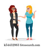 Talking Women Vector. Laughing Friends, Office Colleagues. Communicating Girls. Business Person. Situation. Isolated Flat Cartoon Illustration
