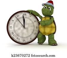 tortoise with a clock at new years tortoise with a clock at new years