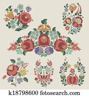 Joyeux Anniversaire Card Russe Traditionnel Art Folklorique Gzhel Vendange Clipart K2551 Fotosearch