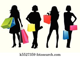 실루엣, 소녀, 쇼핑