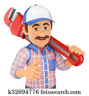 3D Plumber with a pipe wrench 3D Plumber with a pipe wrench