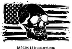 black silhouette vector illustration America Flag painted on a skull