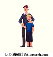 Full length portrait of happy father and son standing together