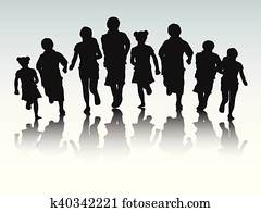 niños, funcionamiento, silueta