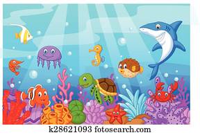 Sea life cartoon with fish collecti Sea life cartoon with fish collecti